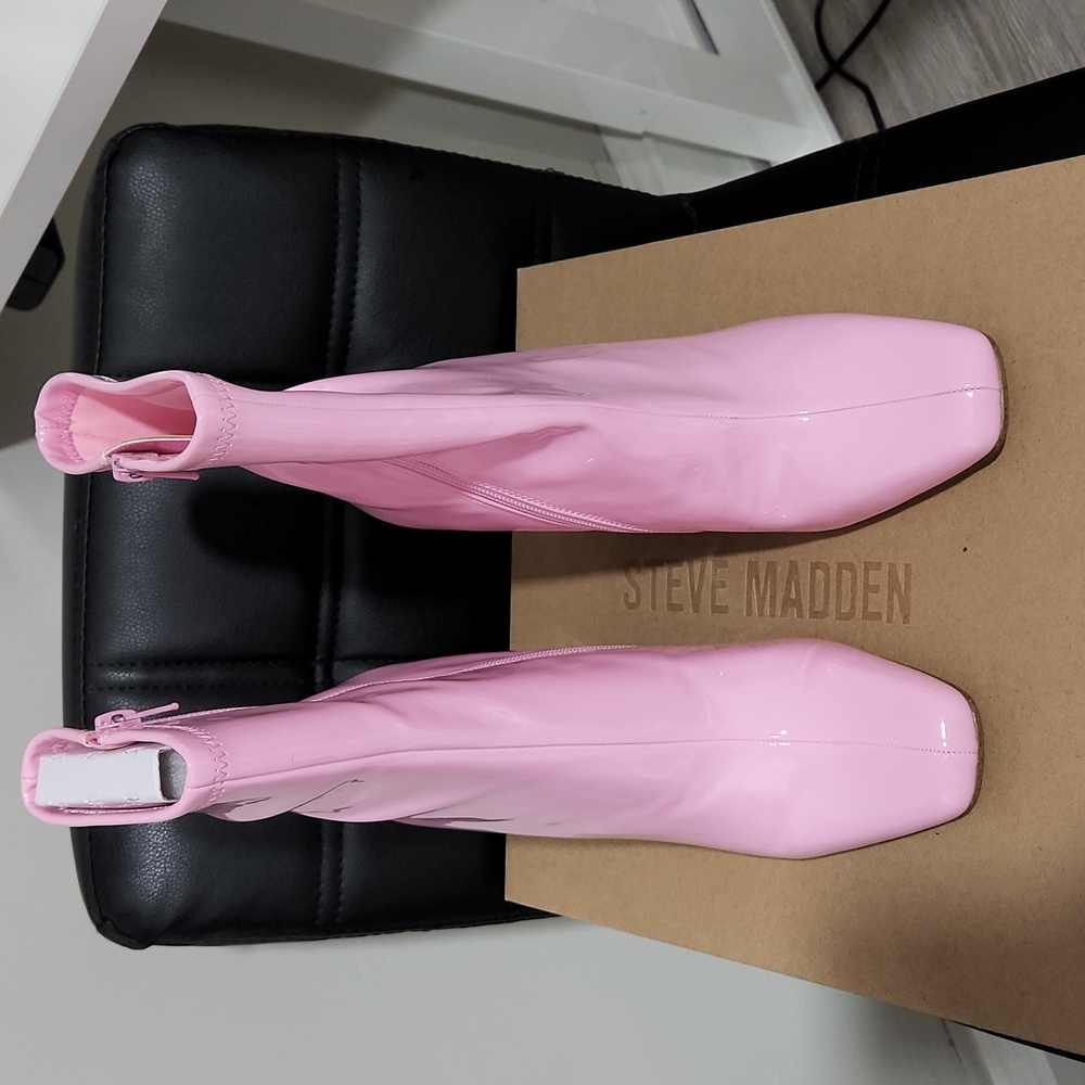 Pink Patent Steve Madden Lynden boots.